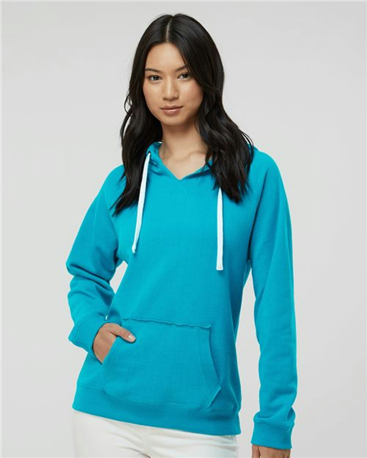 Women's Sueded V-Neck Hooded Sweatshirt [8836]