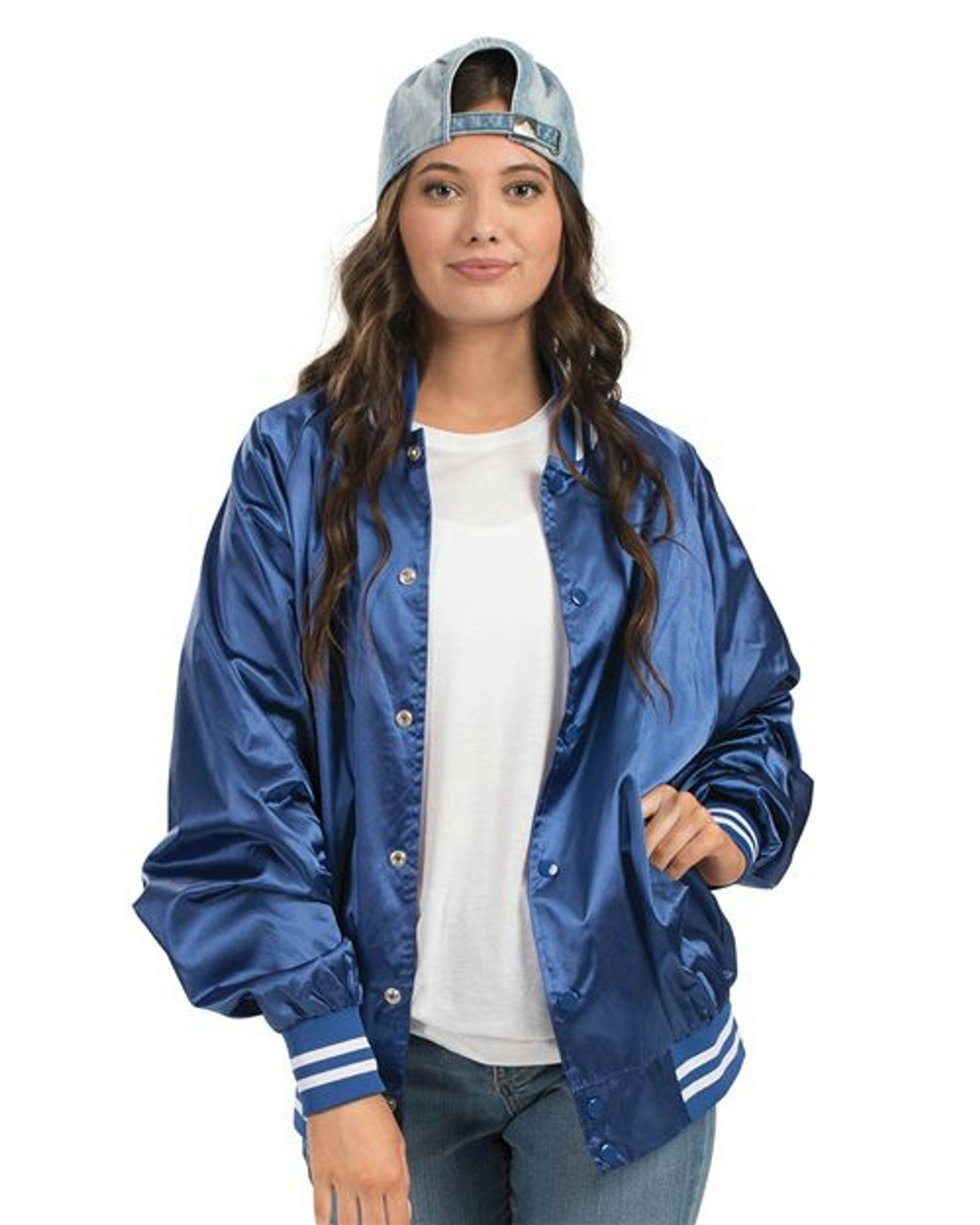 Satin Baseball Jacket Striped Trim [3610]