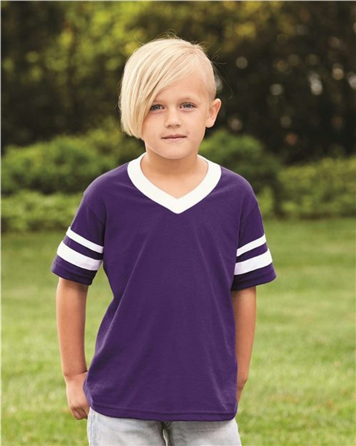 Youth V-Neck Jersey with Striped Sleeves [361]