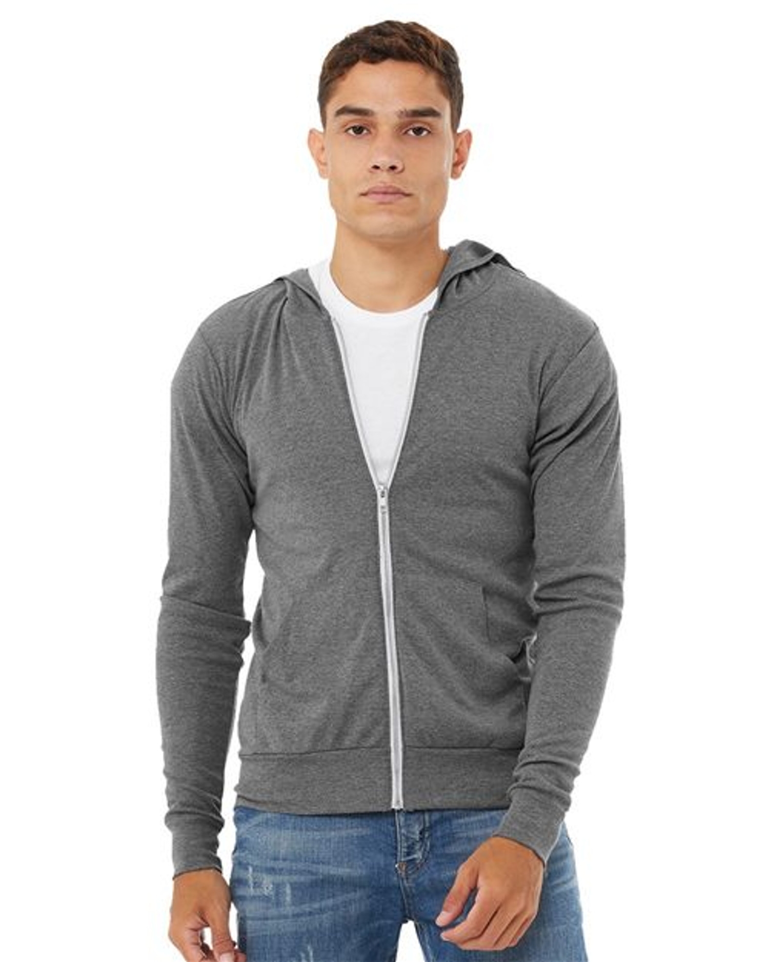 Triblend Lightweight Full-Zip Hooded Long Sleeve Tee [3939]