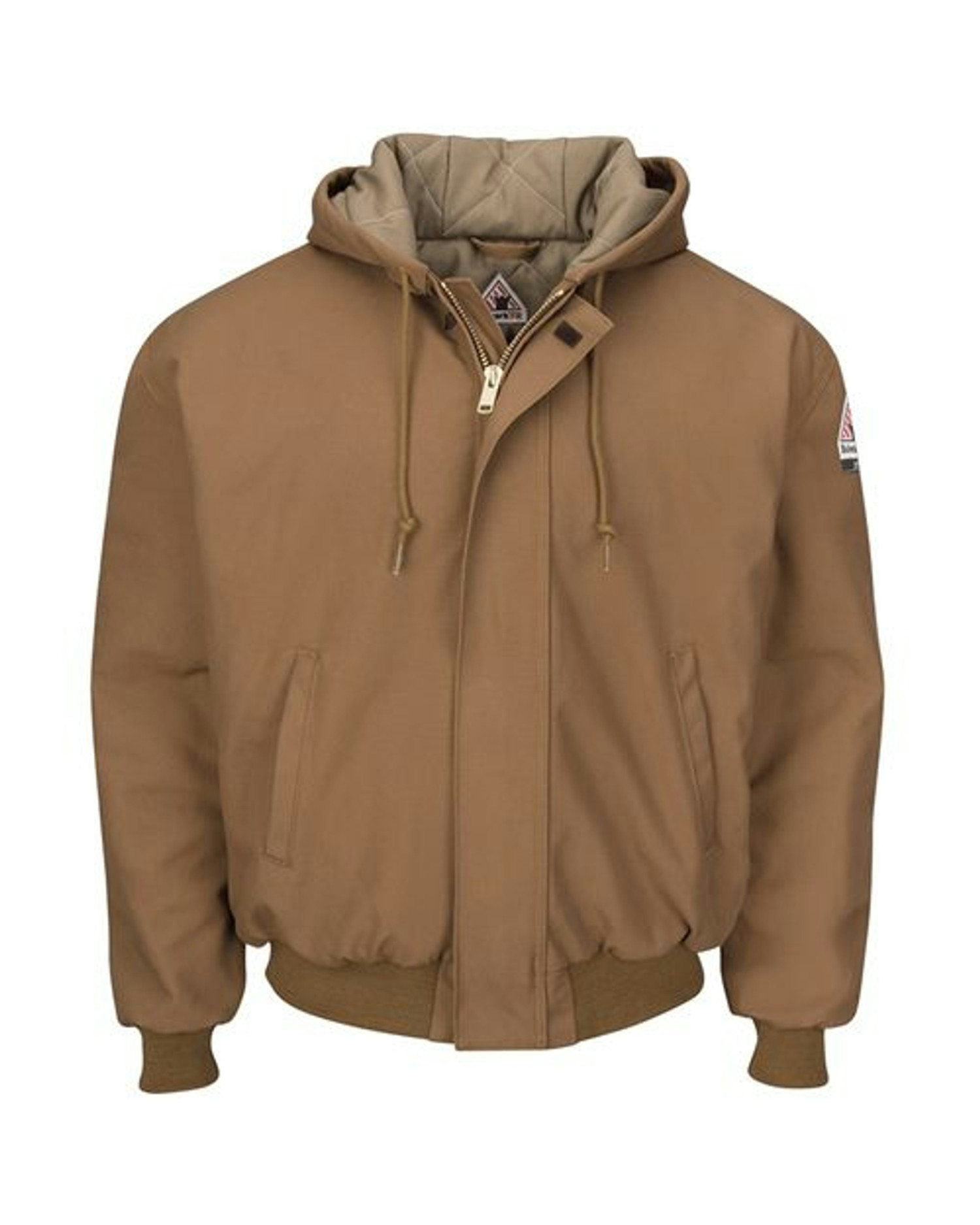 Insulated Brown Duck Hooded Jacket with Knit Trim [JLH6]