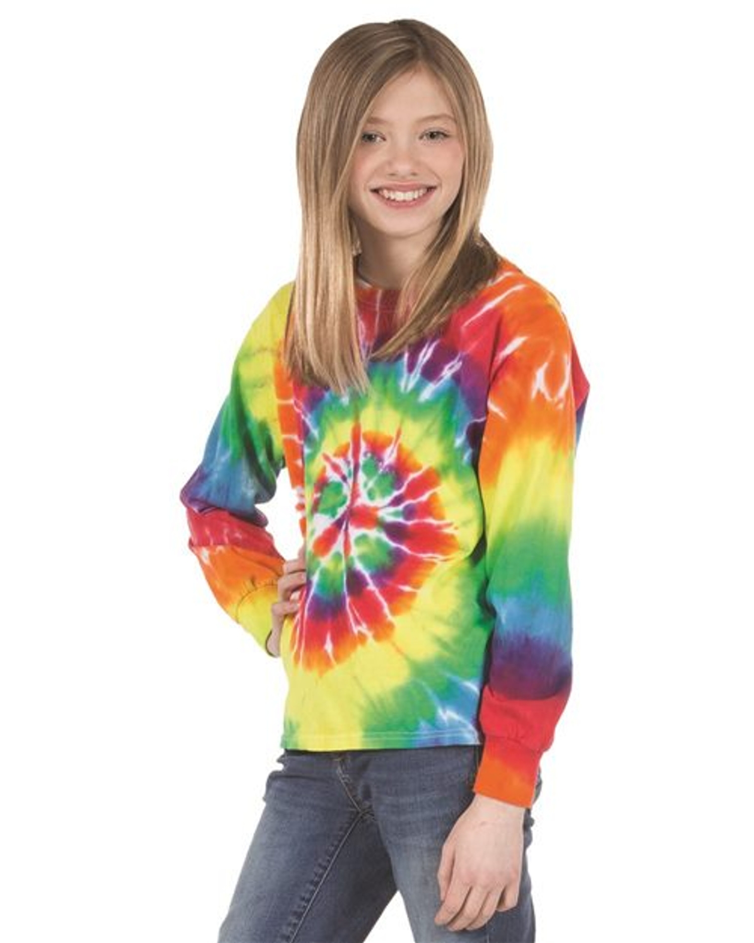 Youth Multi-Color Spiral Tie-Dyed Long Sleeve [24BMS]