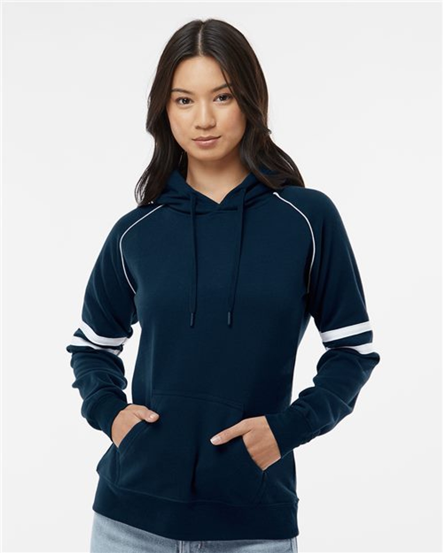 Women's Varsity Fleece Piped Hooded Sweatshirt [8645]