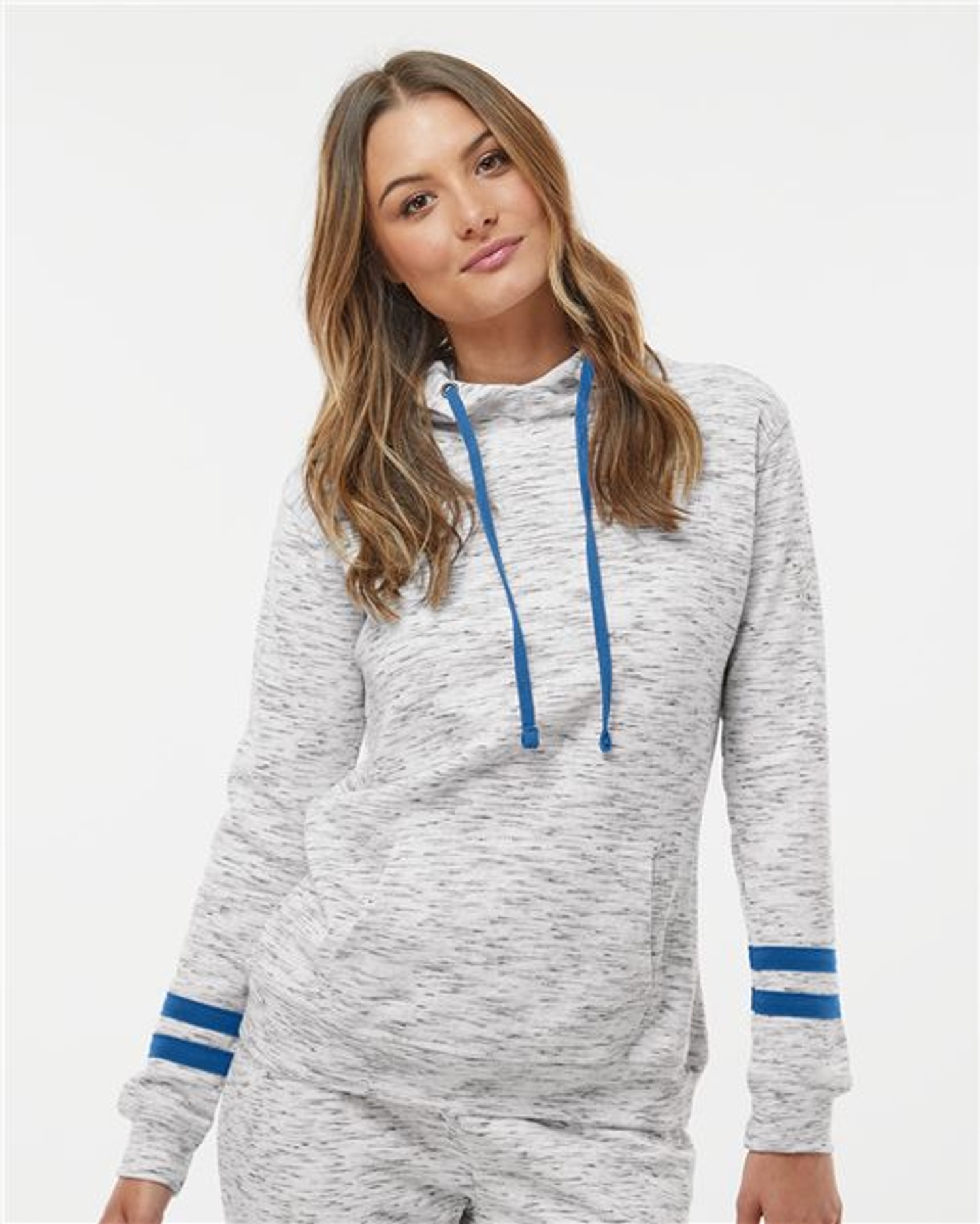 Women’s Mélange Fleece Striped-Sleeve Hooded Sweatshirt [8674]