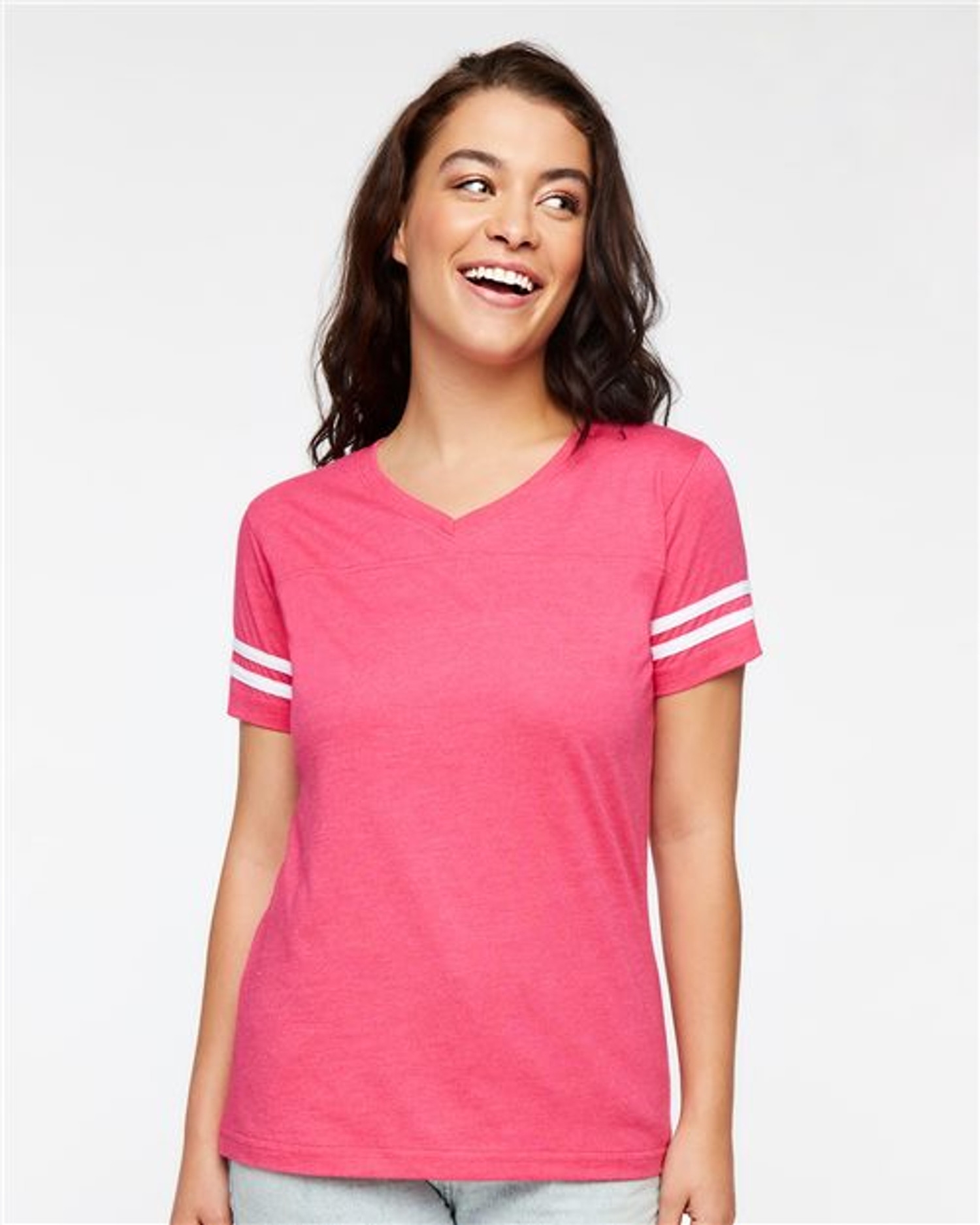 Women's Football V-Neck Fine Jersey Tee [3537]