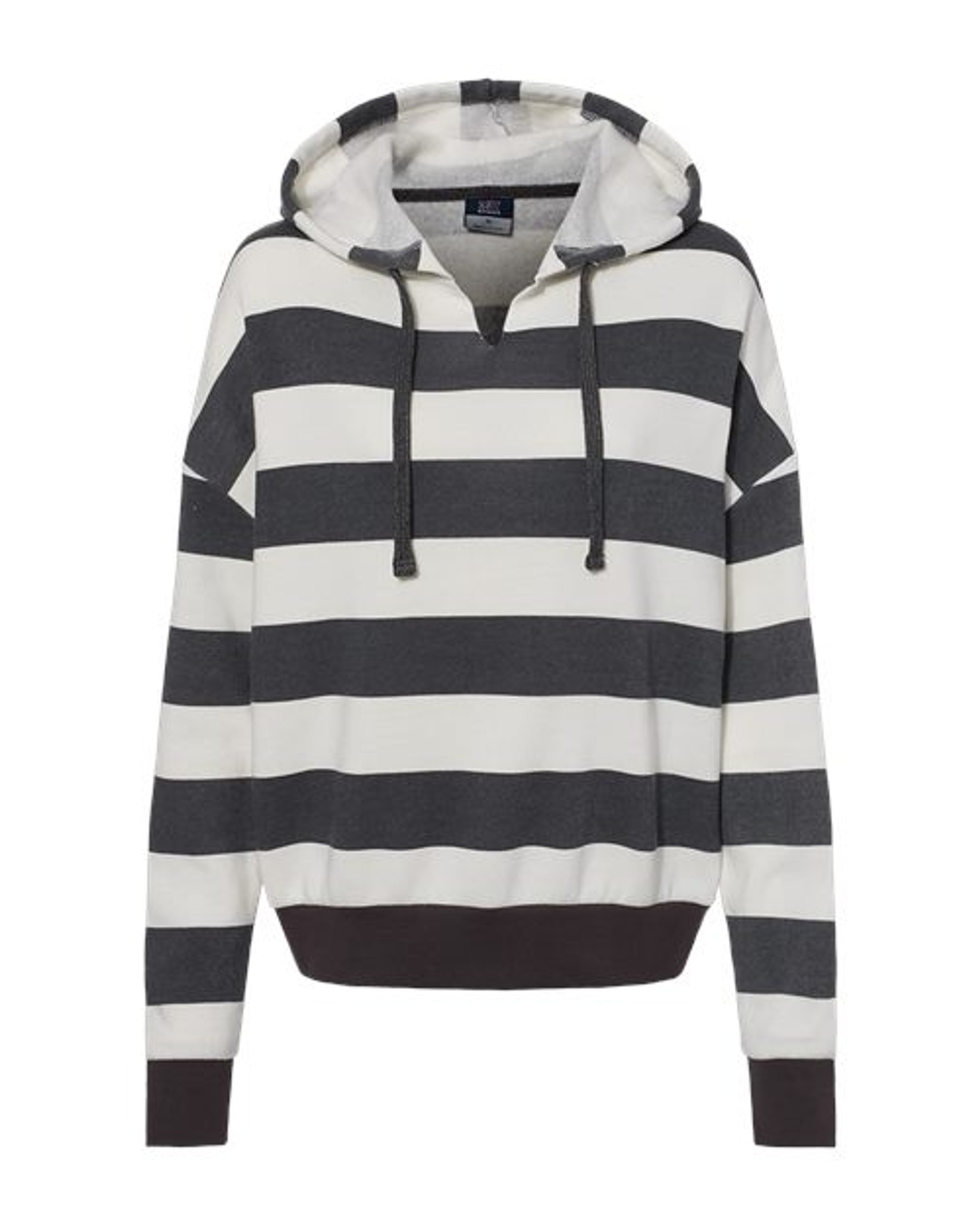 Women's Striped Fleece Boxy Hooded Sweatshirt [W21721]