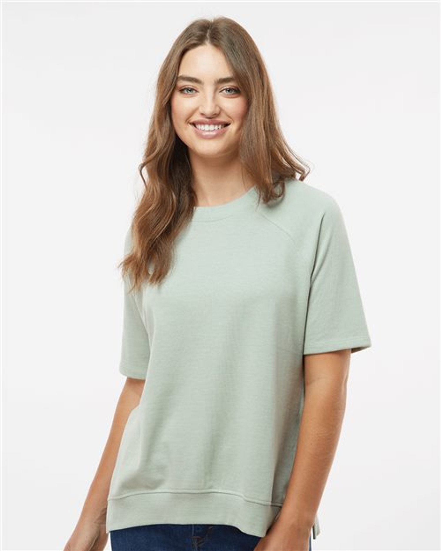 Women's French Terry Short Sleeve Crewneck Pullover [W23711]