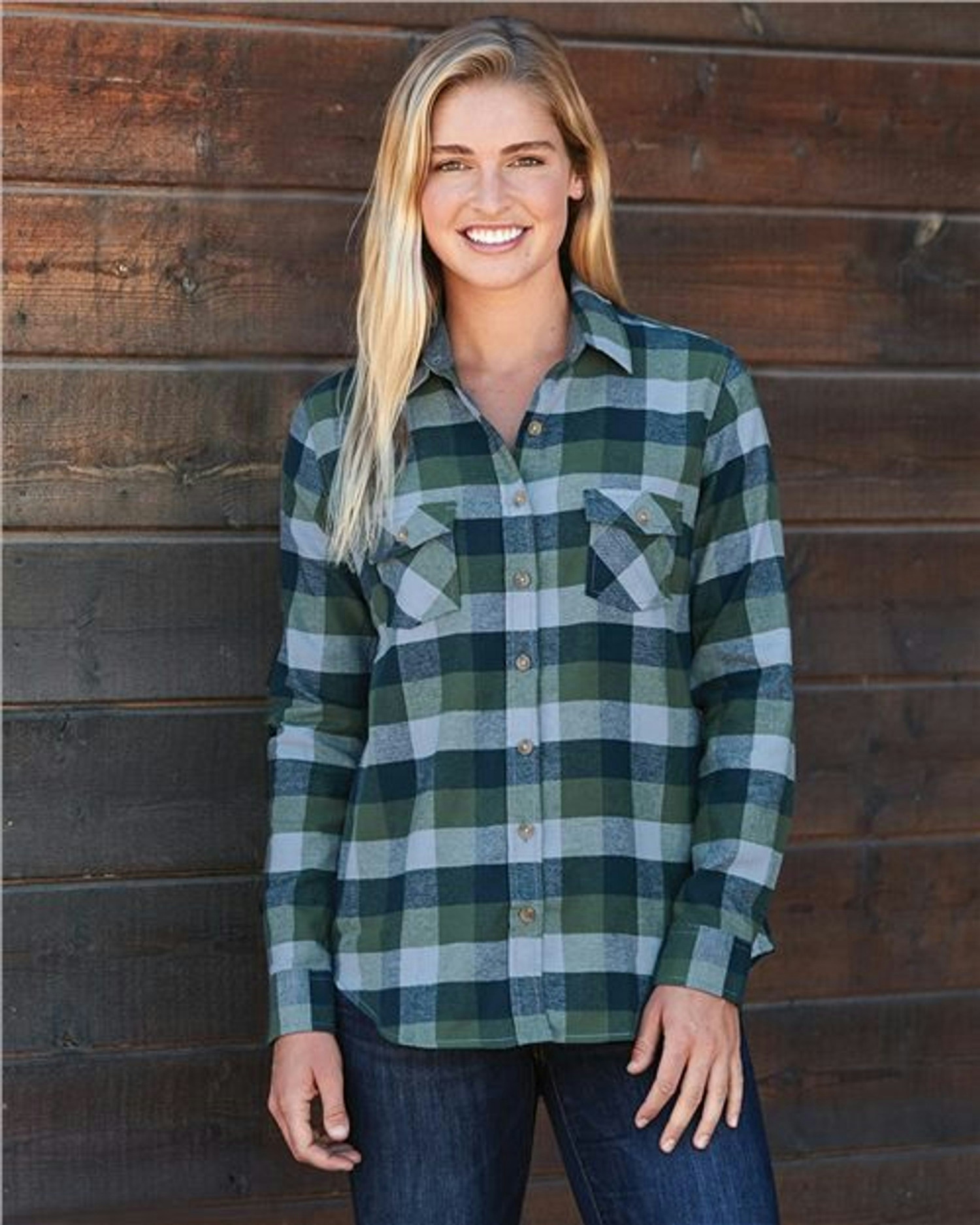 Women's Vintage Brushed Flannel Long Sleeve Shirt [W164761]