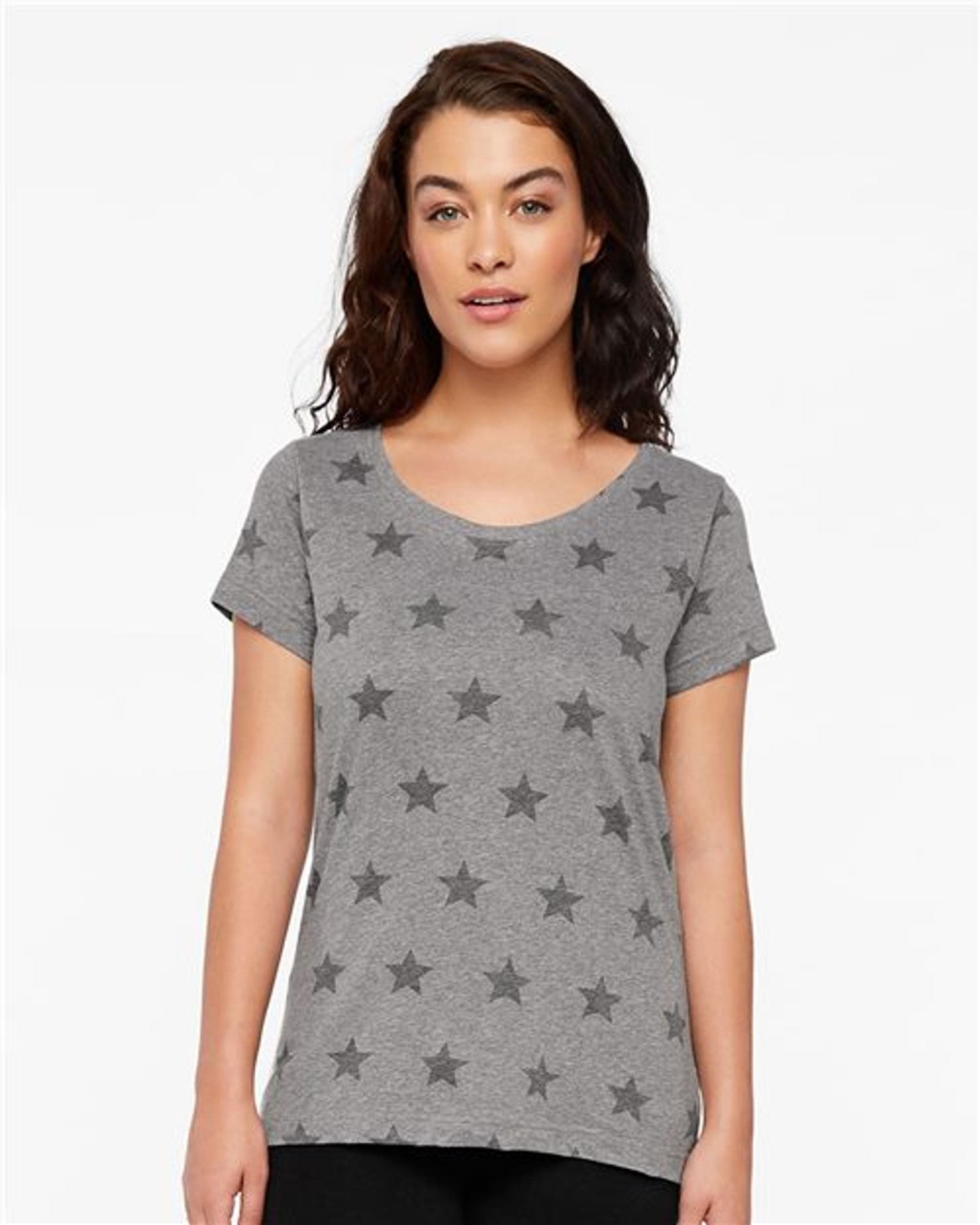 Women's Star Print Scoop Neck Tee [3629]