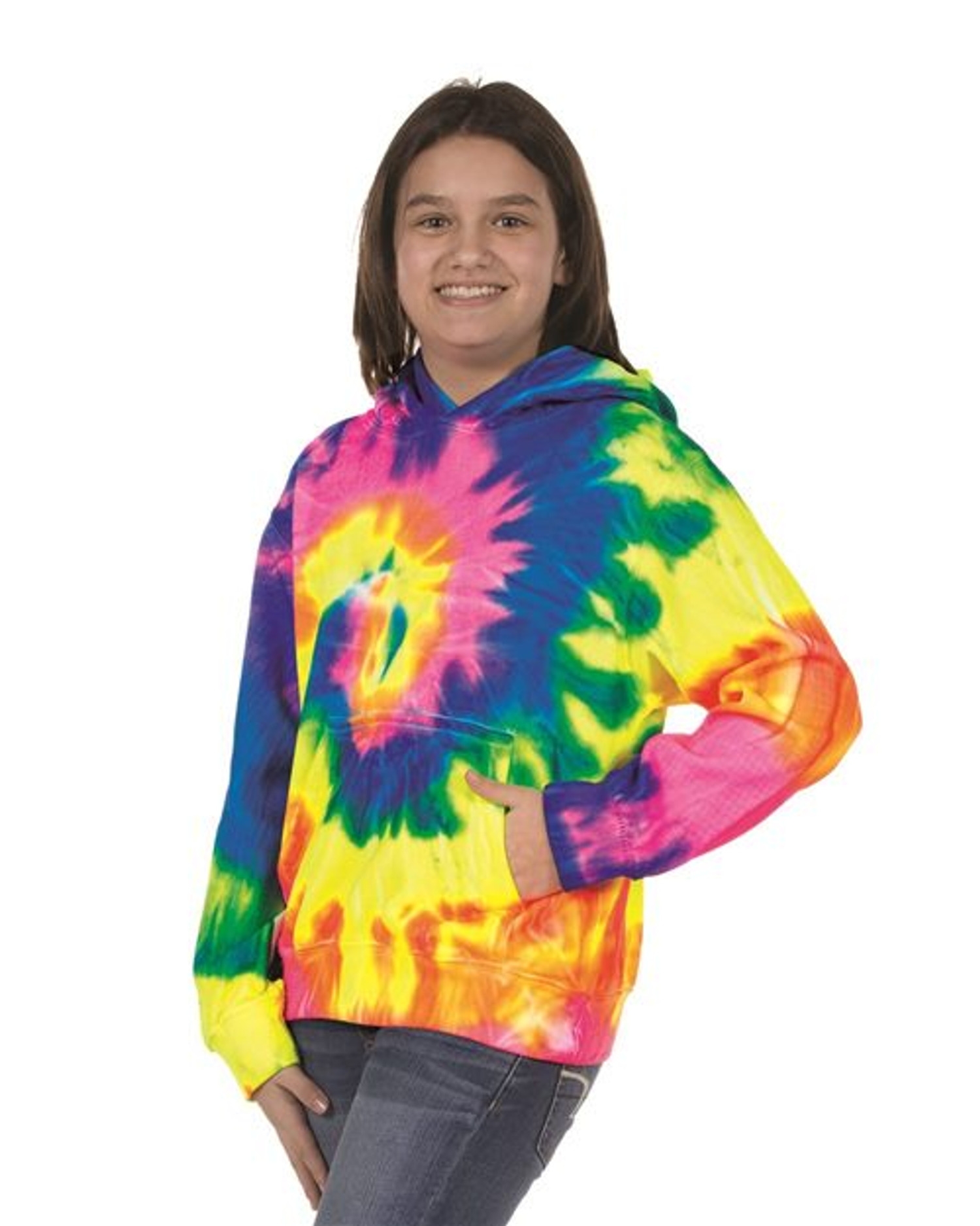 Youth Multi-Color Swirl Hooded Tie-Dyed Sweatshirt [854BMS]