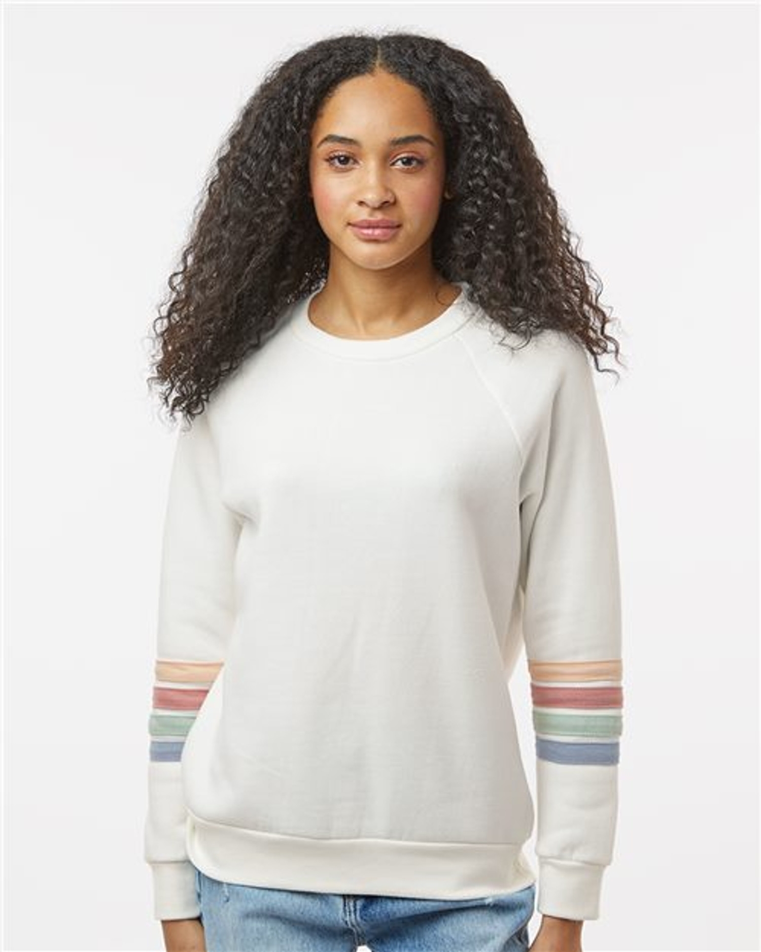 Women's Striped Sleeves Crewneck Sweatshirt [W23152]