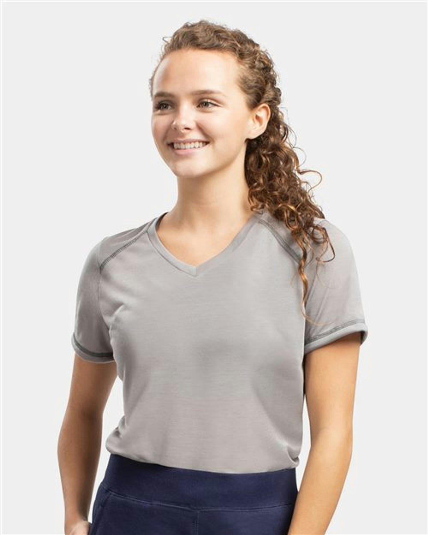 Women's Super Soft-Spun Poly V-Neck T-Shirt [6844]