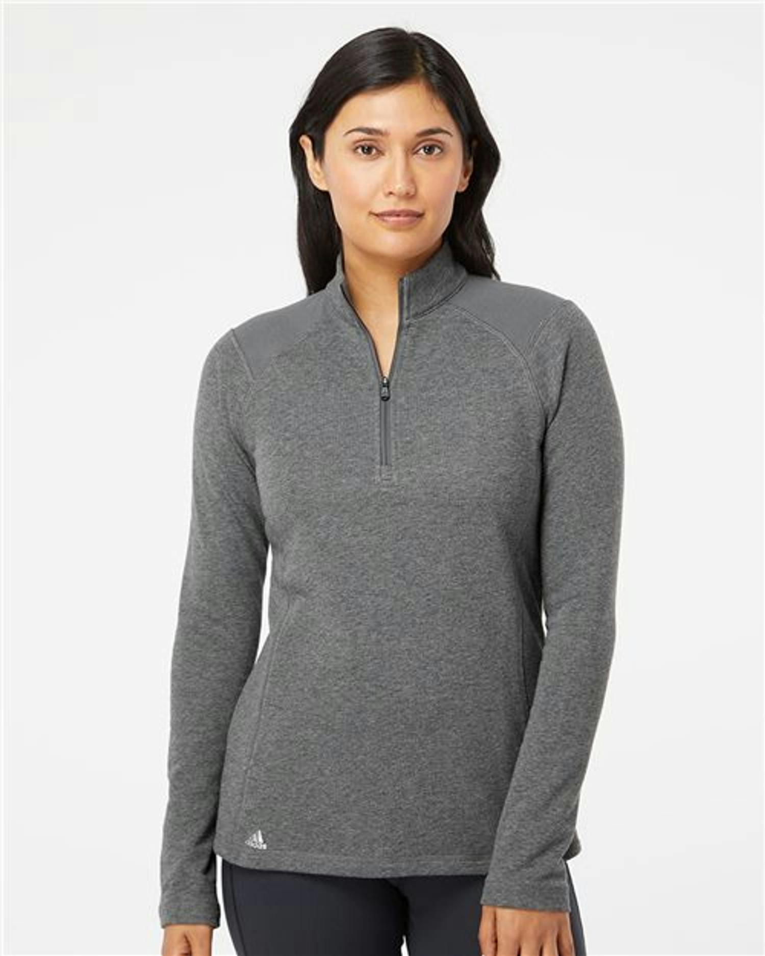 Women's Heathered Quarter-Zip Pullover with Colorblocked Shoulders