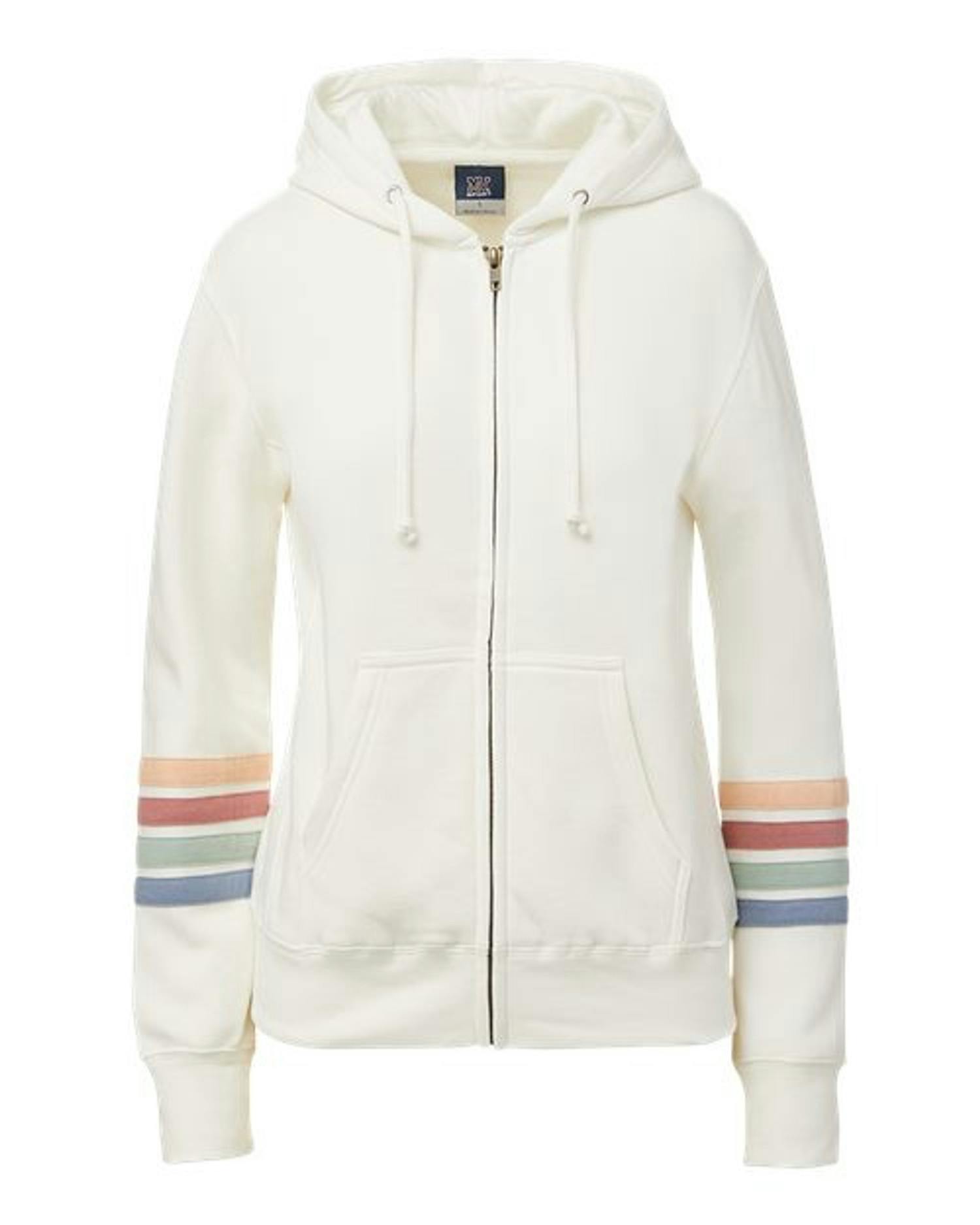 Women's Striped Sleeves Full-Zip Hooded Sweatshirt