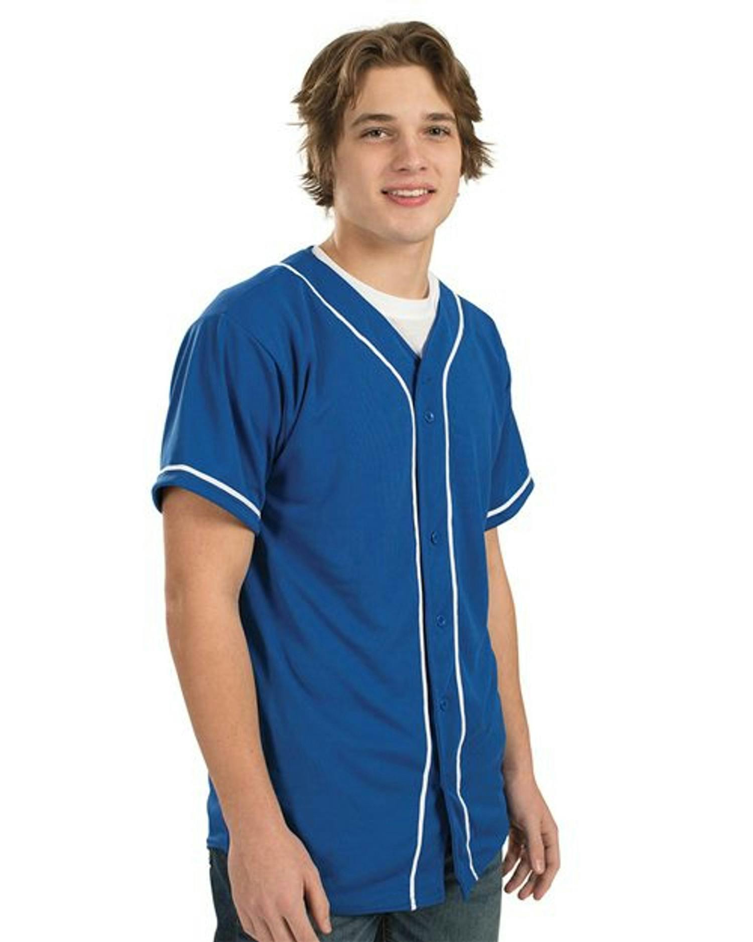 Wicking Mesh Button Front Jersey with Braid Trim