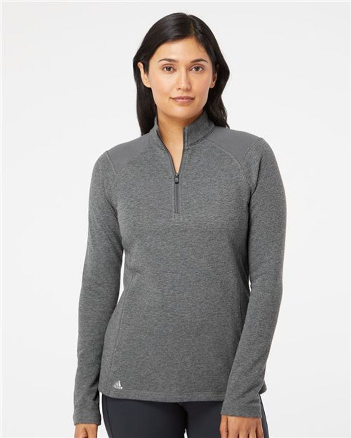Women's Heathered Quarter-Zip Pullover with Colorblocked Shoulders [A464]