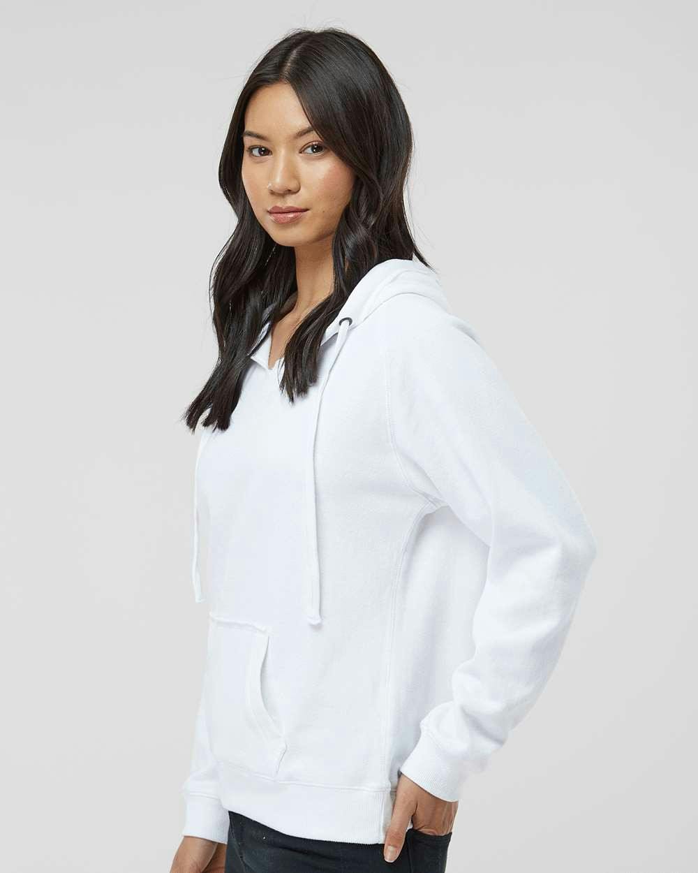 Women's Sueded V-Neck Hooded Sweatshirt [8836]