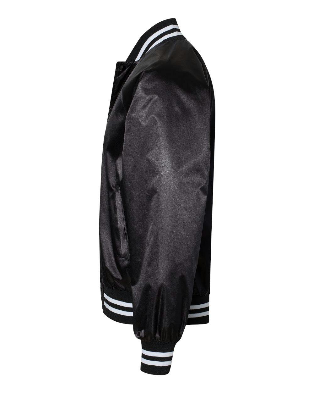 Satin Baseball Jacket Striped Trim [3610]