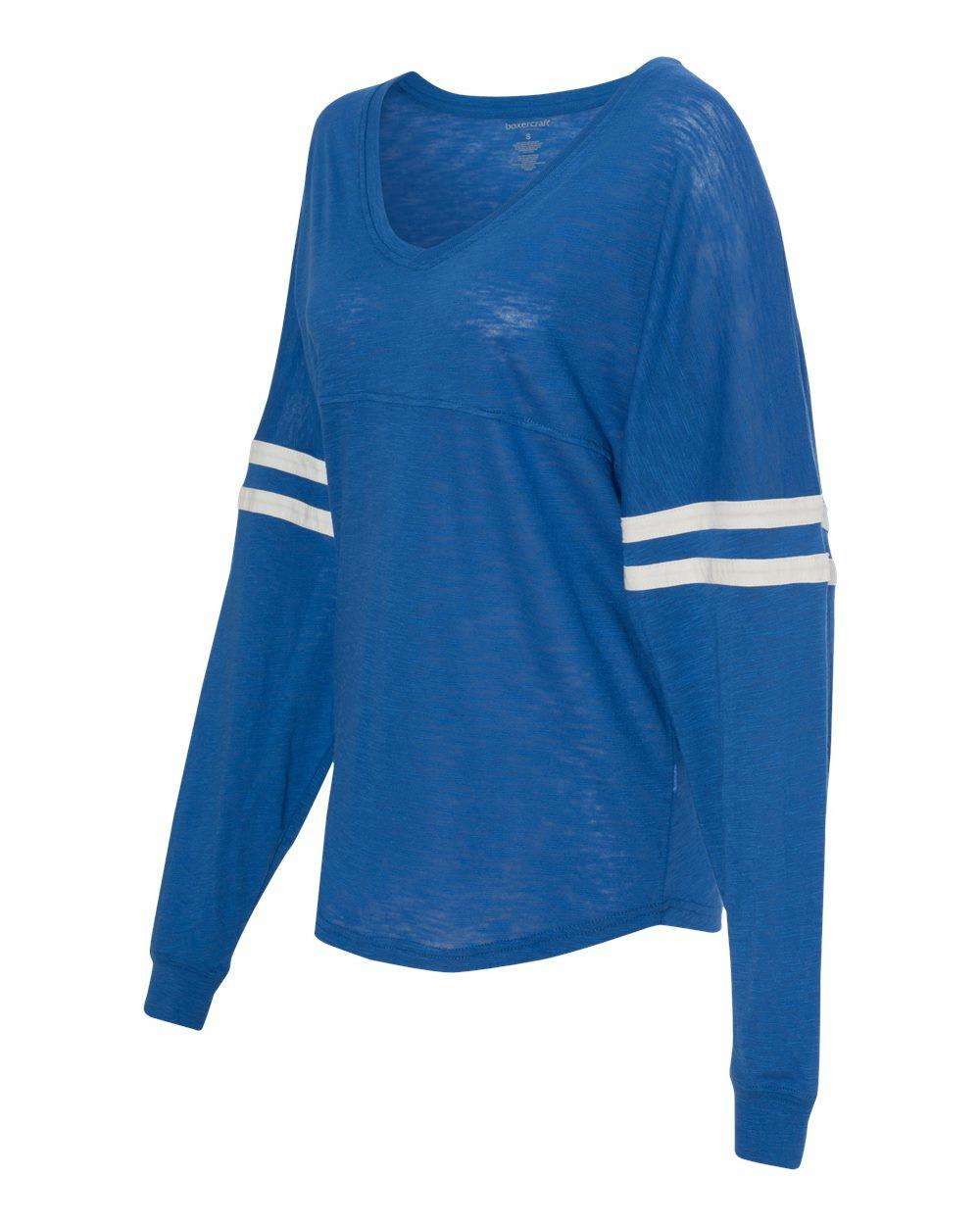 Women’s Slub Jersey Varsitee V-Neck Long Sleeve T-Shirt [T17]