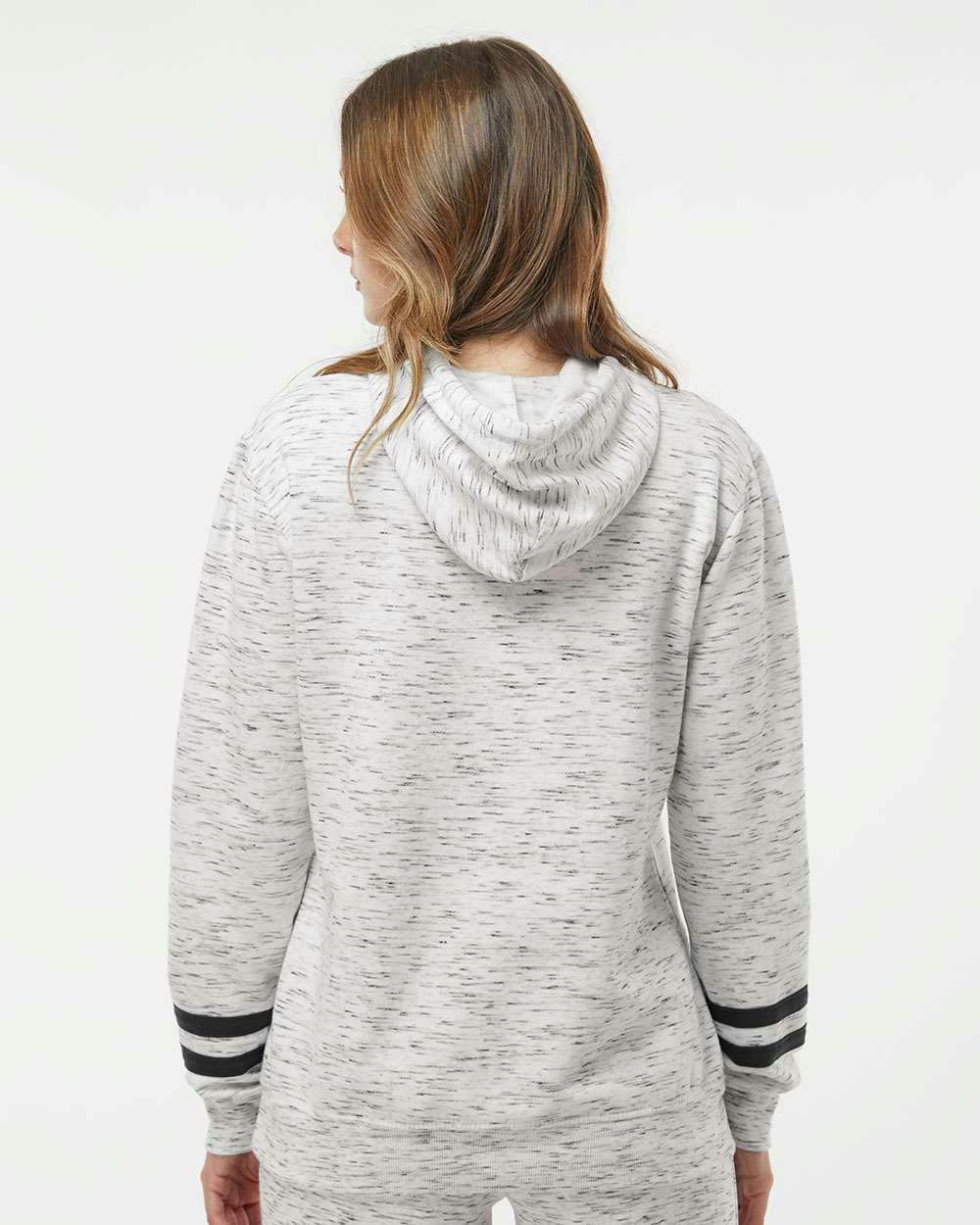 Women’s Mélange Fleece Striped-Sleeve Hooded Sweatshirt [8674]