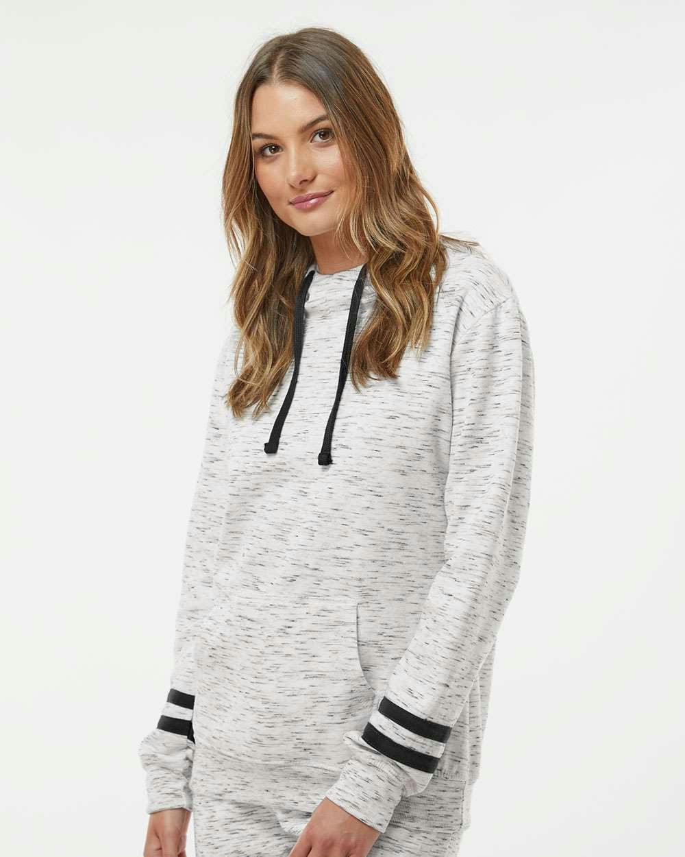 Women’s Mélange Fleece Striped-Sleeve Hooded Sweatshirt [8674]