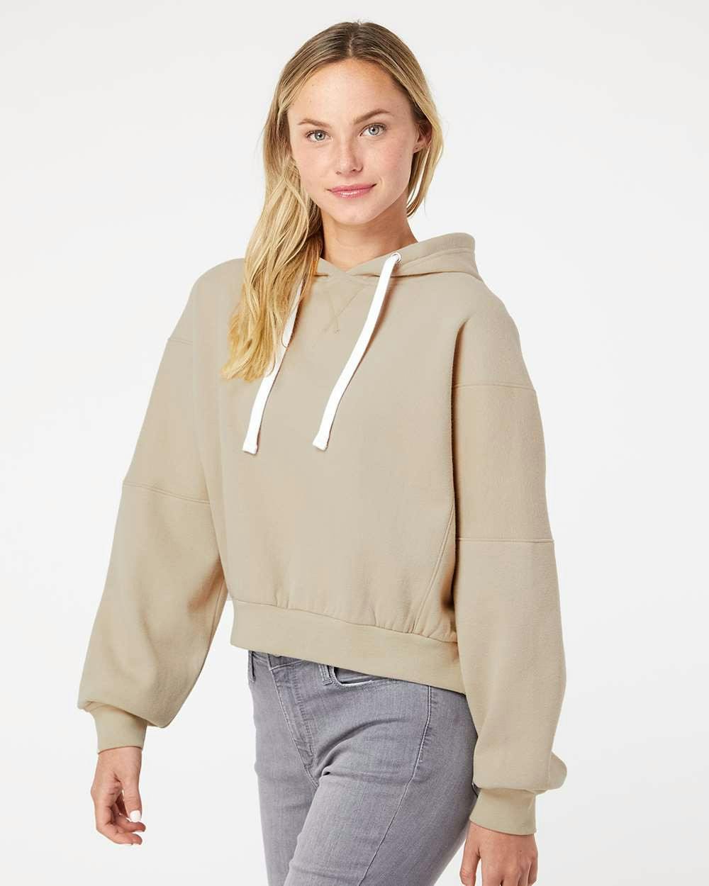 Women's Sueded Fleece Crop Hooded Sweatshirt [W21751]