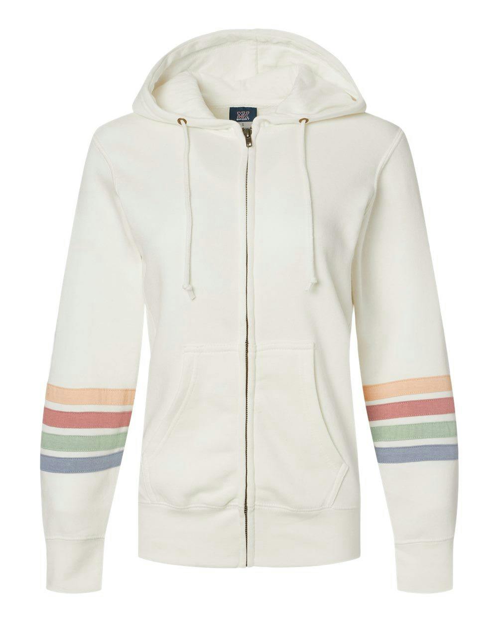 Women's Striped Sleeves Full-Zip Hooded Sweatshirt [W22732]