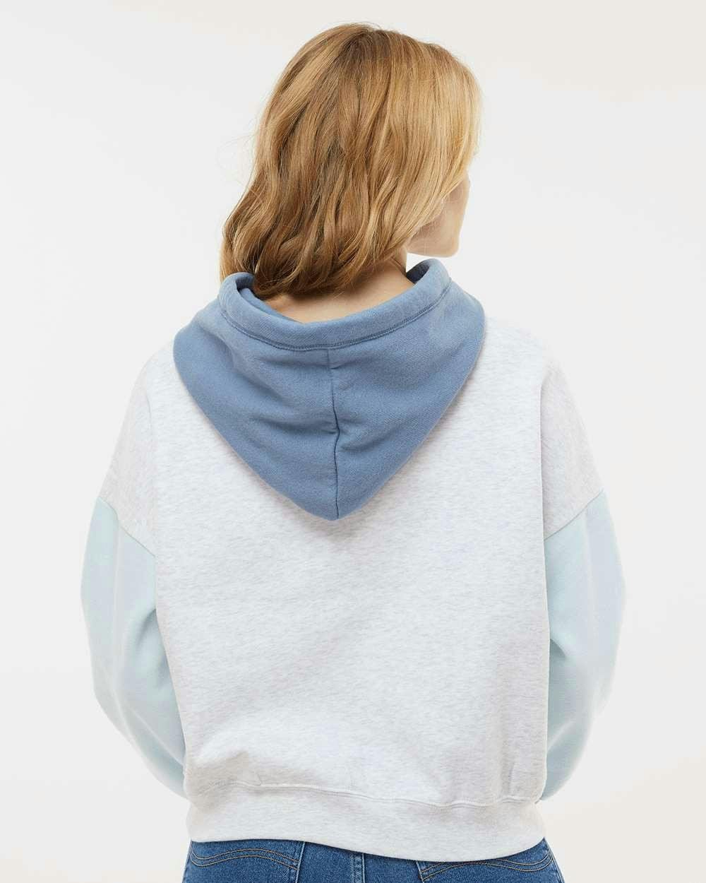 Women's Sueded Fleece Colorblocked Crop Hooded Sweatshirt [W23716]