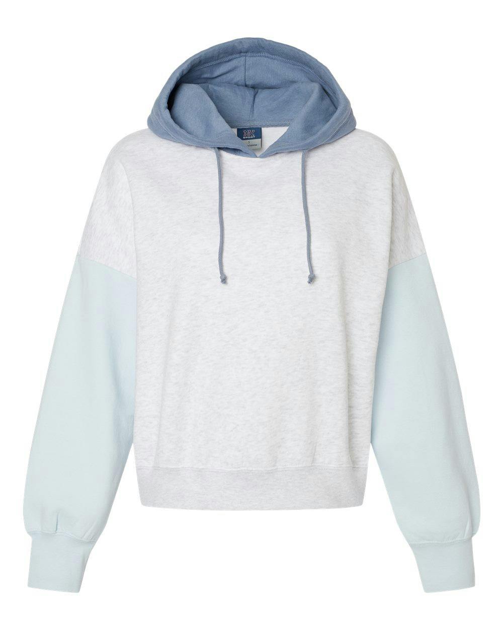 Women's Sueded Fleece Colorblocked Crop Hooded Sweatshirt [W23716]